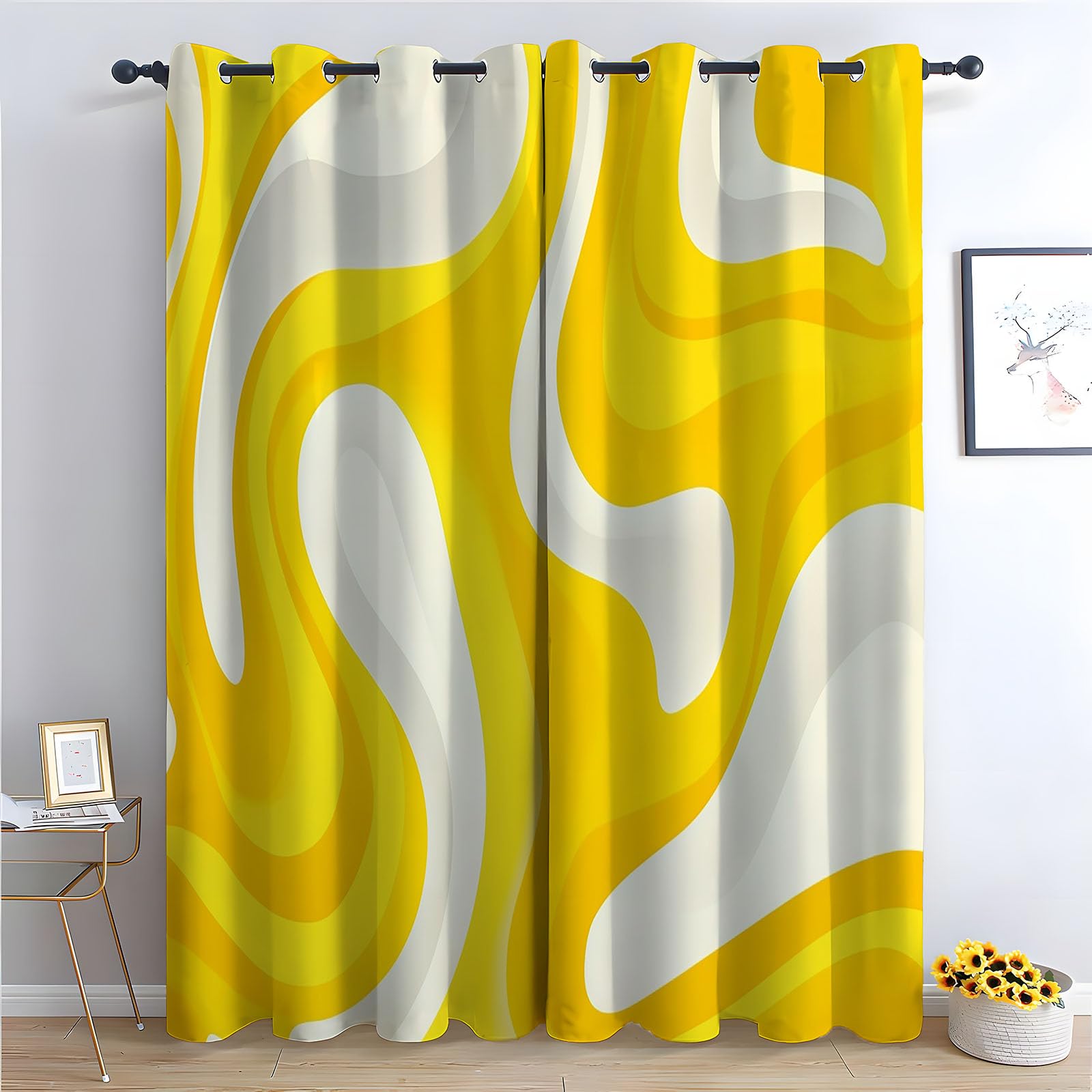 WQBQKKX Abstract Line Blackout Curtains for Living Room Bedroom Minimalist Eyelet Curtain Botanical Thermal Insulated Noise Reducing Drapes Window Treatment-52 W x 108" L (Pack of 2)