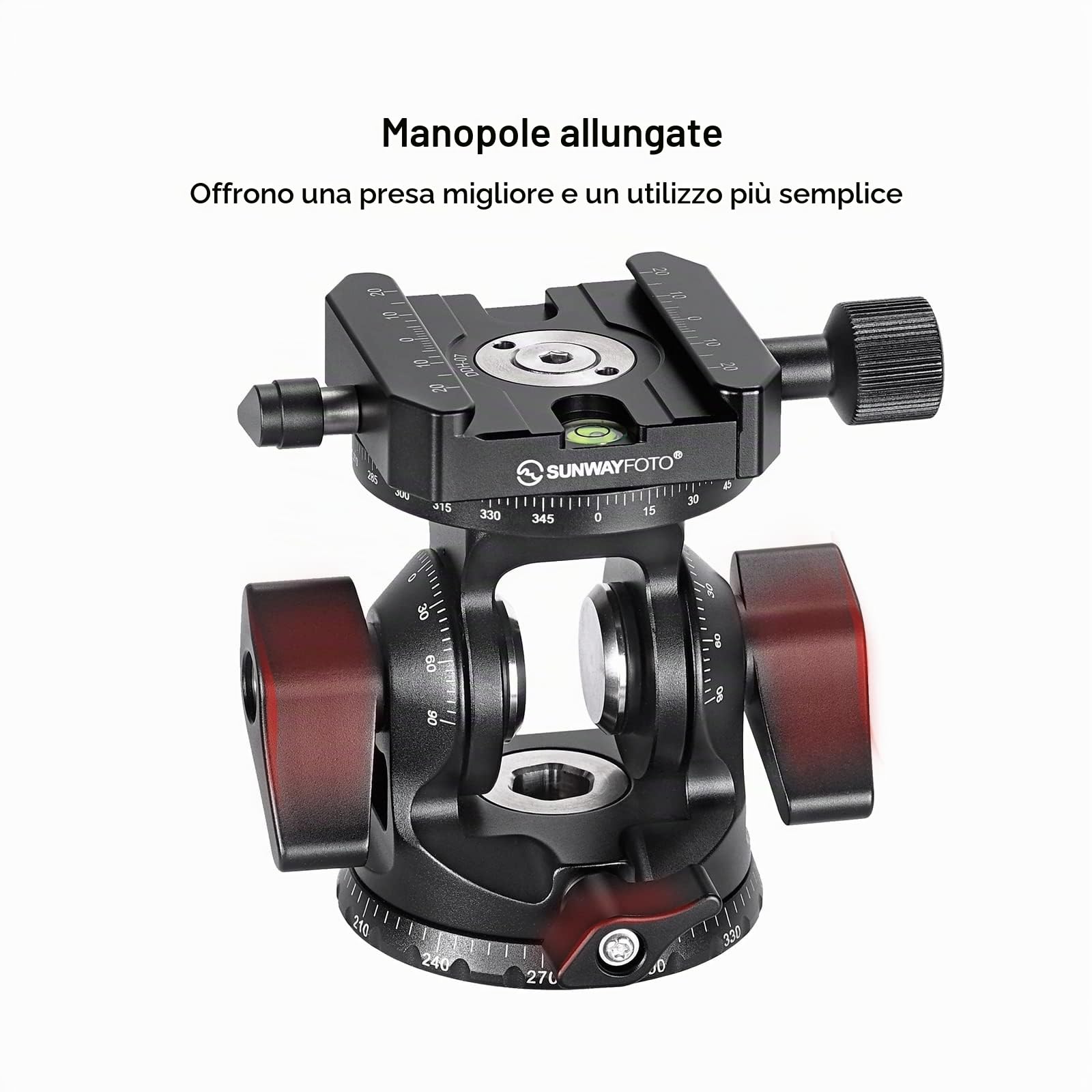 SUNWAYFOTO DT-03R - Testa inclinabile bidirezionale per monopiede e treppiede con morsetto di rotazione panoramica, capacità di carico 6,8 kg