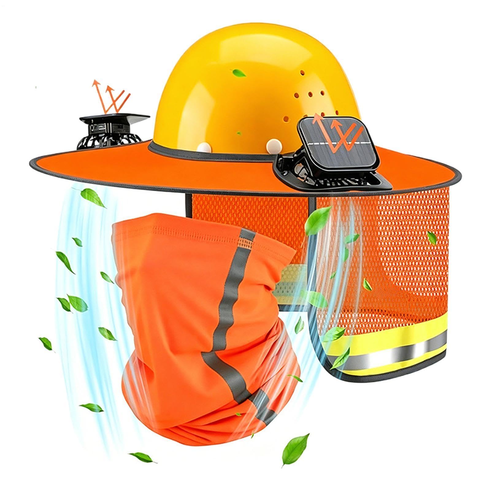 Casque de protection solaire - Bandana respirant avec ventilateur solaire - Protection solaire à bord du casque - Pour travaux en plein air, chantier, mesure, aménagement paysager, couvreur