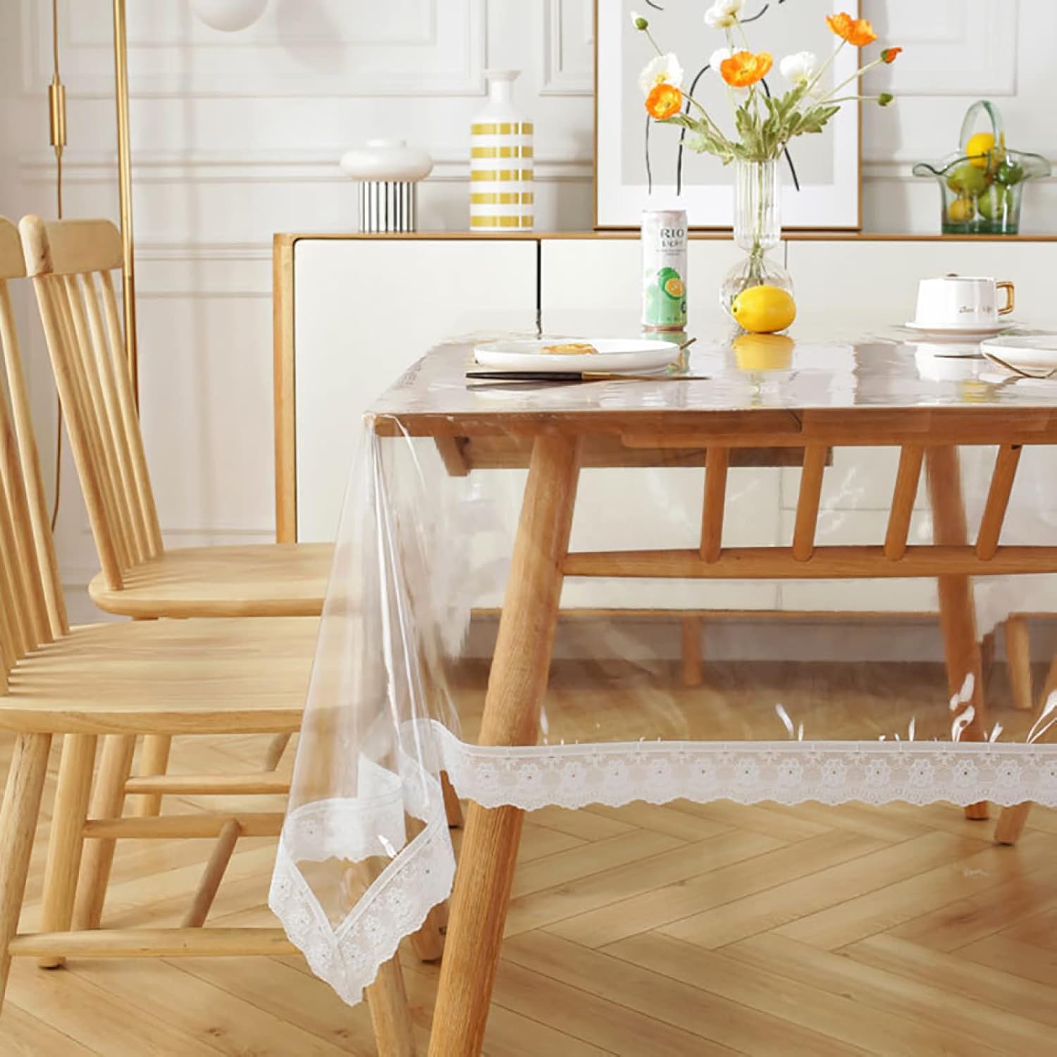 CAKERS Clear PVC Lace Tablecloth|Waterproof Oilproof Wipeable Table Protector Pad|Transparent Table Cover for Outdoor and Indoor Uses,150x305cm(59x120in)