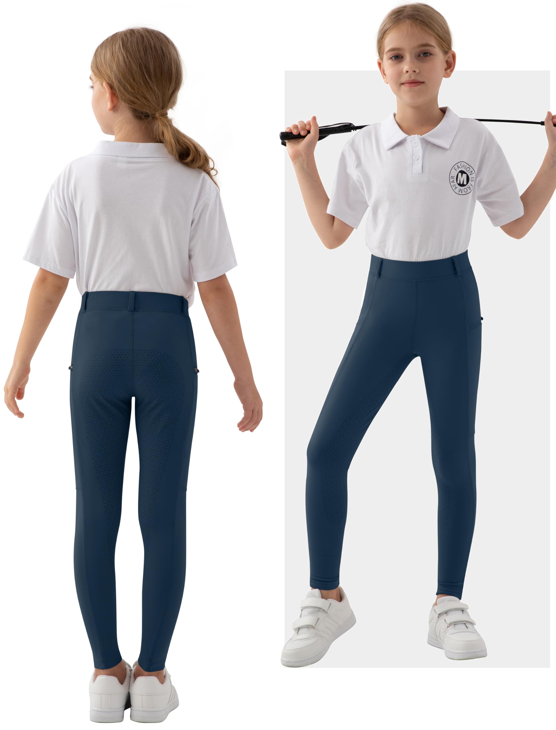 MoFiz Kinder Reithose Mädchen Vollbesatz mit Silikon Kinder Reitleggings mit Reißverschlusstasche