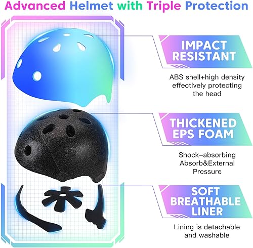 Miniatura 4 de Casco ajustable con degradado de color, para niños y niñas, casco de bicicleta para múltiples deportes, ciclismo, patinaje, bicicleta, patinaje,