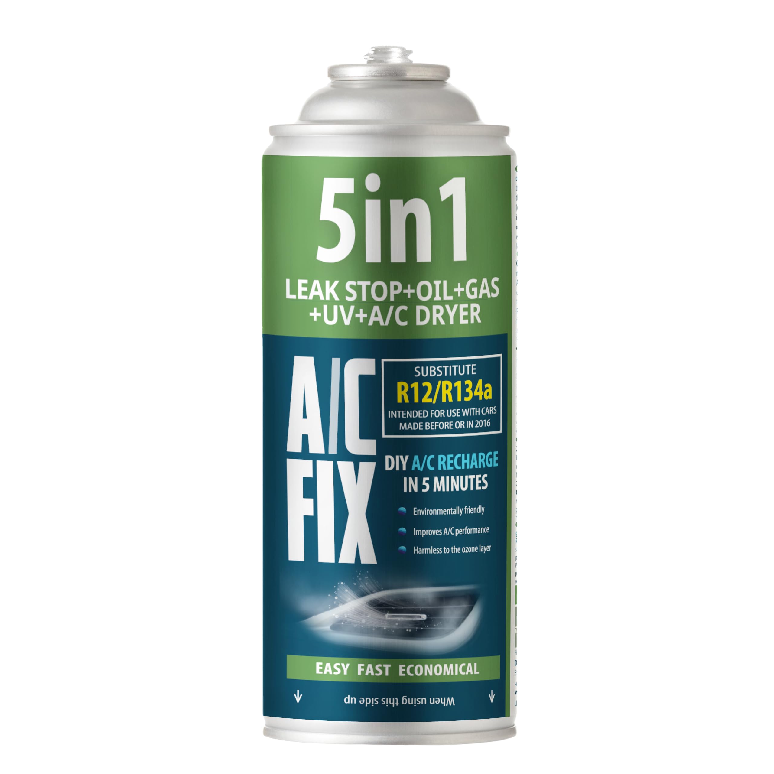 AC FIX 5 en 1 – R134a + R134a XL 470 g Refrigerante para aire acondicionado de coche con aceite, sellador, tinte UV y desecante. Aplicación rápida. Protege el compresor. - 3