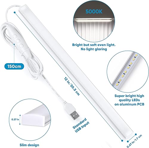 Miniatura 10 de Litever Kit de iluminación enchufable para debajo del gabinete con adaptador, atenuador, 2 tiras de luz LED USB de 12 pulgadas. Regulable enlazable