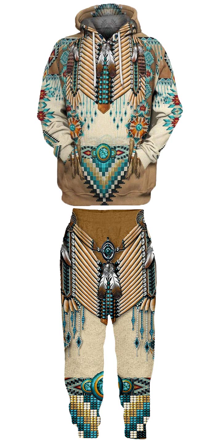 HoneystoreUnisex Native American Hoodie Joggers Sweatpants Set Printed Tracksuit