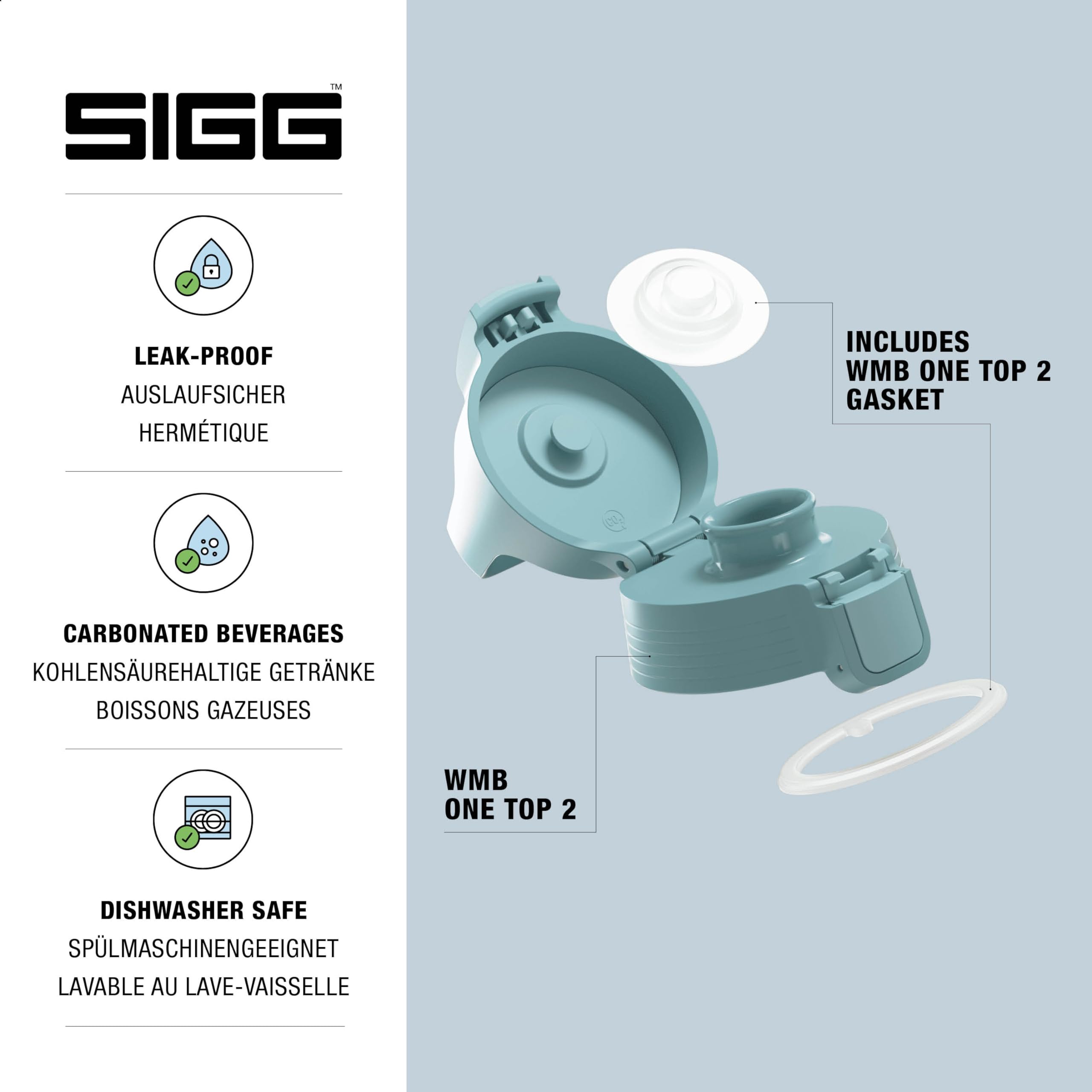 Sigg WMB ONE Top 2 Morning Blue Closure (One Size), Replacement Spare Part Drinking Bottle, One-Handed & Leak-Proof Closure Cap - Image 2