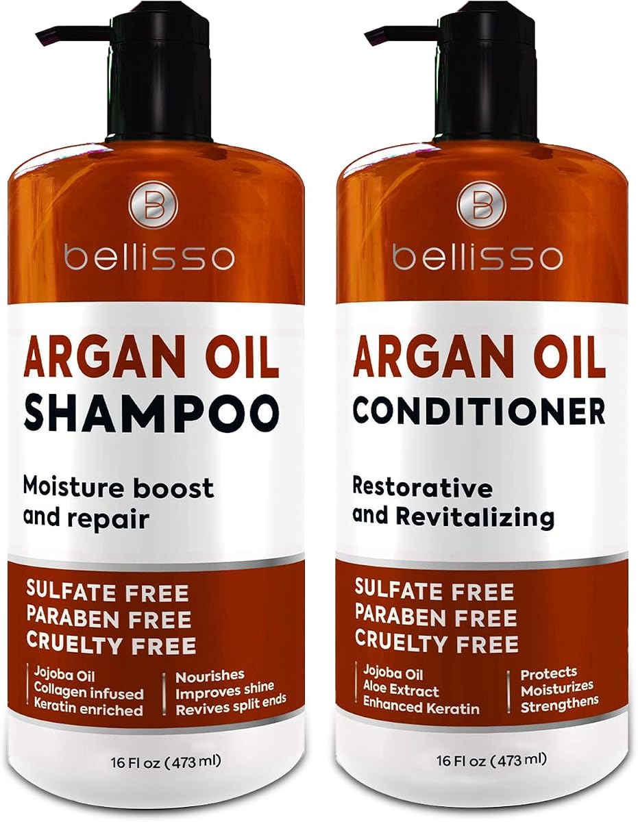 Moroccan Argan Oil Shampoo and Conditioner Set - Sulfate Free with No Parabens - Botanicals for Women and Men - Professional Moisturizing, Anti Frizz, Hydrating Solution for Dry, Wavy and Curly Hair