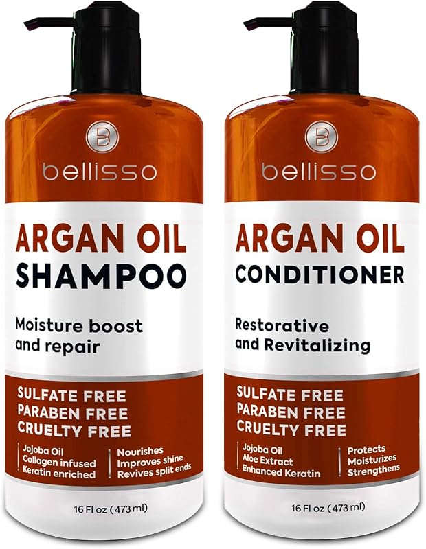 Moroccan Argan Oil Shampoo and Conditioner Set - Sulfate Free with No Parabens - Botanicals for Women and Men - Professional Moisturizing, Anti Frizz, Hydrating Solution for Dry, Wavy and Curly Hair