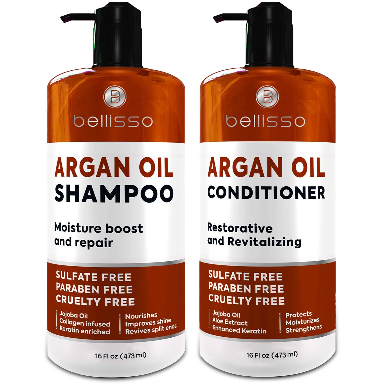 Moroccan Argan Oil Shampoo and Conditioner Set - Sulfate Free with No Parabens - Botanicals for Women and Men - Professional Moisturizing, Anti Frizz, Hydrating Solution for Dry, Wavy and Curly Hair