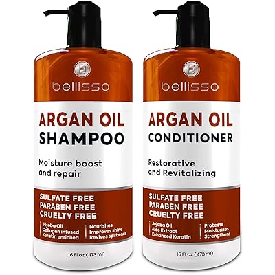 Moroccan Argan Oil Shampoo and Conditioner Set - Sulfate Free with No Parabens - Botanicals for Women and Men - Professional Moisturizing, Anti Frizz, Hydrating Solution for Dry, Wavy and Curly Hair
