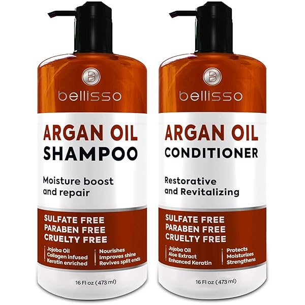 Moroccan Argan Oil Shampoo and Conditioner Set - Sulfate Free with No Parabens - Botanicals for Women and Men - Professional Moisturizing, Anti Frizz, Hydrating Solution for Dry, Wavy and Curly Hair