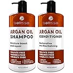 Moroccan Argan Oil Shampoo and Conditioner Set - Sulfate Free with No Parabens - Botanicals for Women and Men - Professional Moisturizing, Anti Frizz, Hydrating Solution for Dry, Wavy and Curly Hair