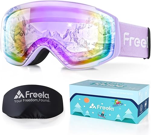 Vista 15 de Freela Gafas de esquí y snowboard para niños pequeños (3-14) jóvenes anti niebla anti UV gafas niñas niños equipo de esquí de nieve