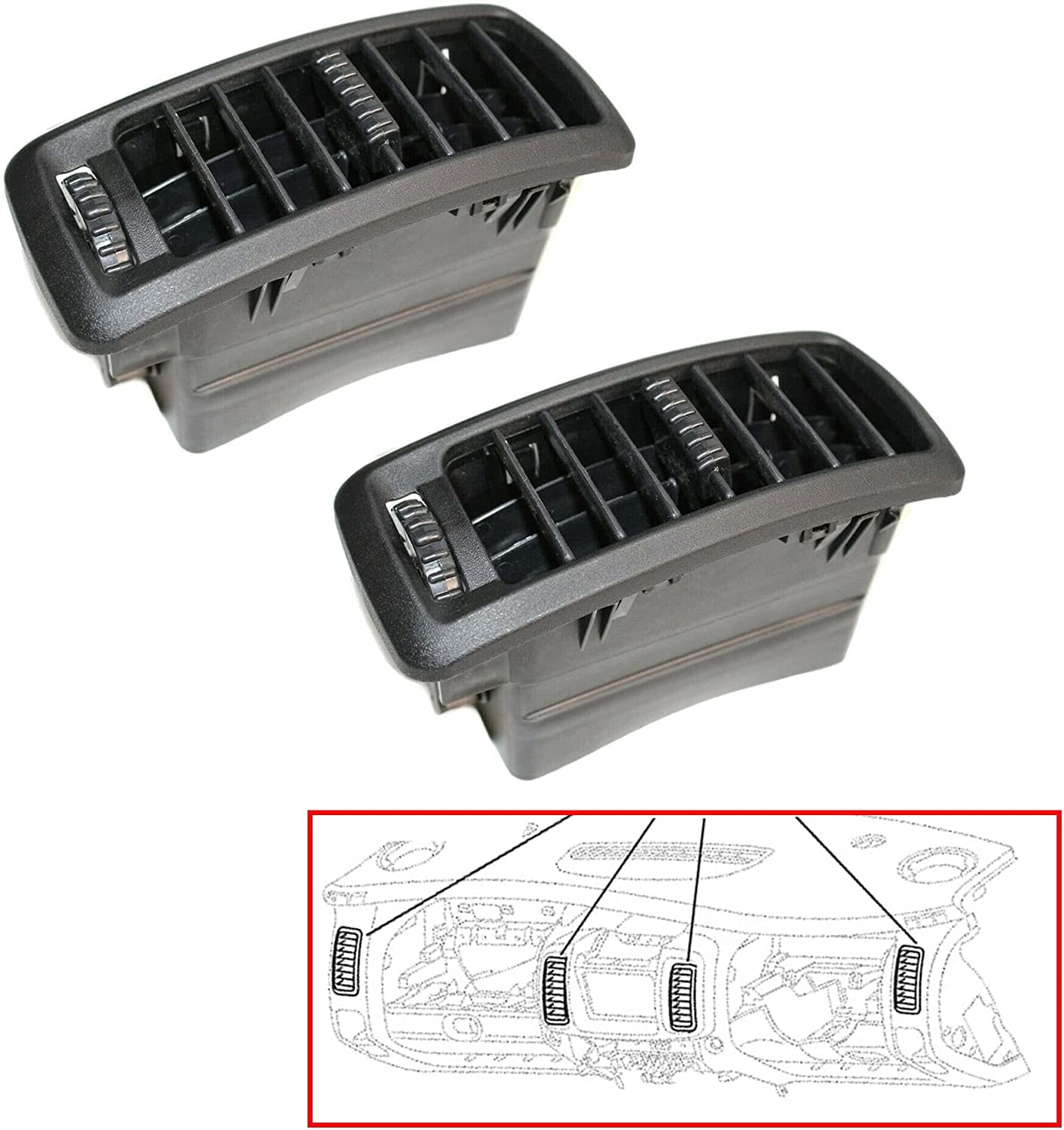 Set Di 2 Griglie Di Ventilazione Nere Per Riscaldamento – Compatibile Con Renault Trafic II, Opel Vivaro A, Nissan Primastar (2002-2014)