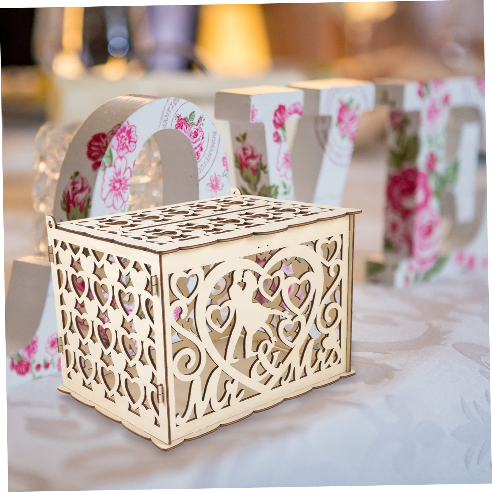 Yardwe Scatola Per Biglietti Di Nozze in Legno Rustico Salvadanaio Per Matrimonio Design Intagliato Per Contenere Biglietti Regalo Denaro e Cartoline
