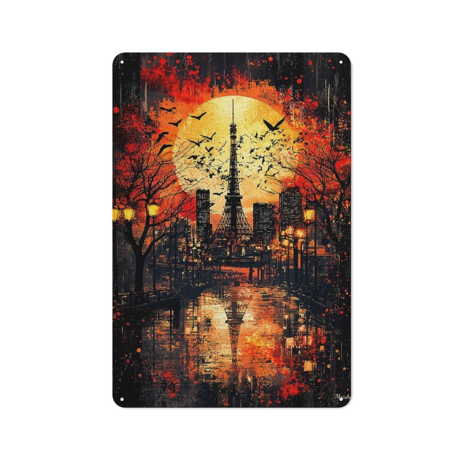 Junmoney Crimson Dusk Tokyo At Sunset Metal Wall Sign 30X20cm Featuring For Living Room Wall, For Decorating Living Rooms And Feature Walls