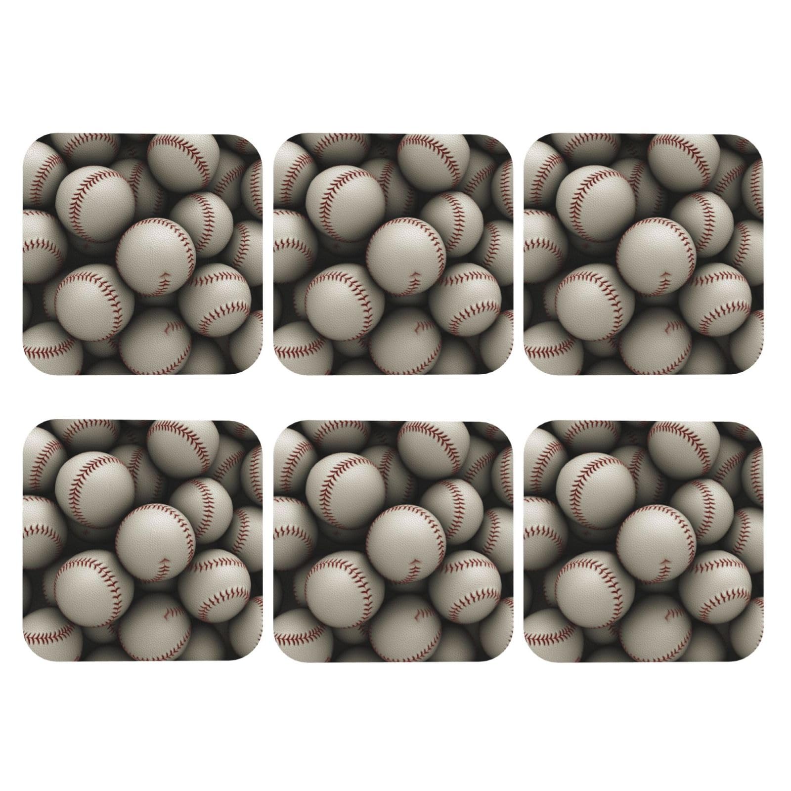 6pcs Leather Coasters for Drinks, Baseball Drink Coasters for Tabletop Protection, 4" Cup Coasters for Coffee Table Decor, Non-Slip Drinking Cup Mat for Hot Or Cold Drink
