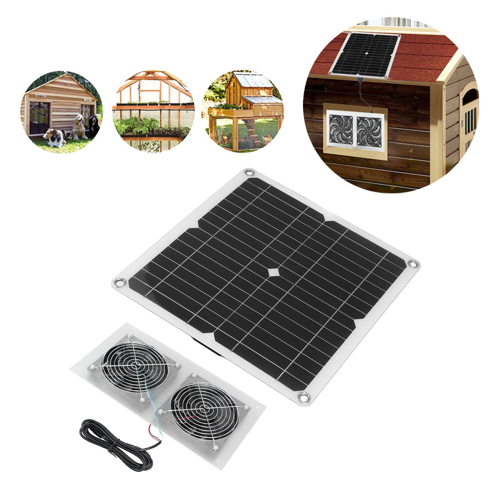 Zestaw Wentylatora Zasilanego energią słoneczną 25 W, Podwójny Wentylator Wyciągowy ABS Laminowany PET, Wentylacja USB 5 V DC 18 V IPX65 dla Kurnika Szklarnia Stodoła Poddasze