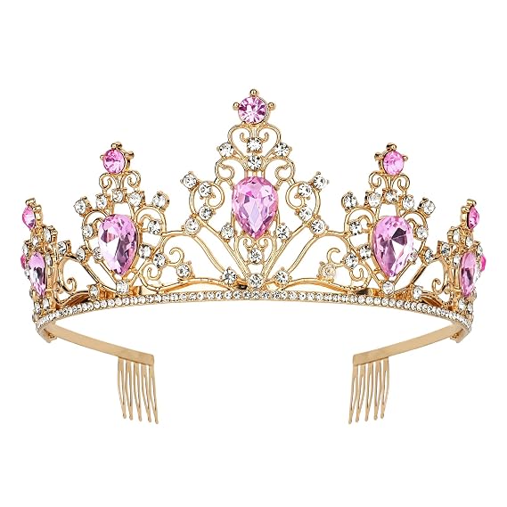 Gold Crown Crystal Tiaras for Women - Hard Alloy & Rhinestone - Baroque Style - Colorless Round Rhinestones - Adult Women's Tiara