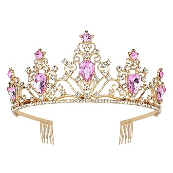 Gold Crown Crystal Tiaras for Women - Hard Alloy & Rhinestone - Baroque Style - Colorless Round Rhinestones - Adult Women's Tiara