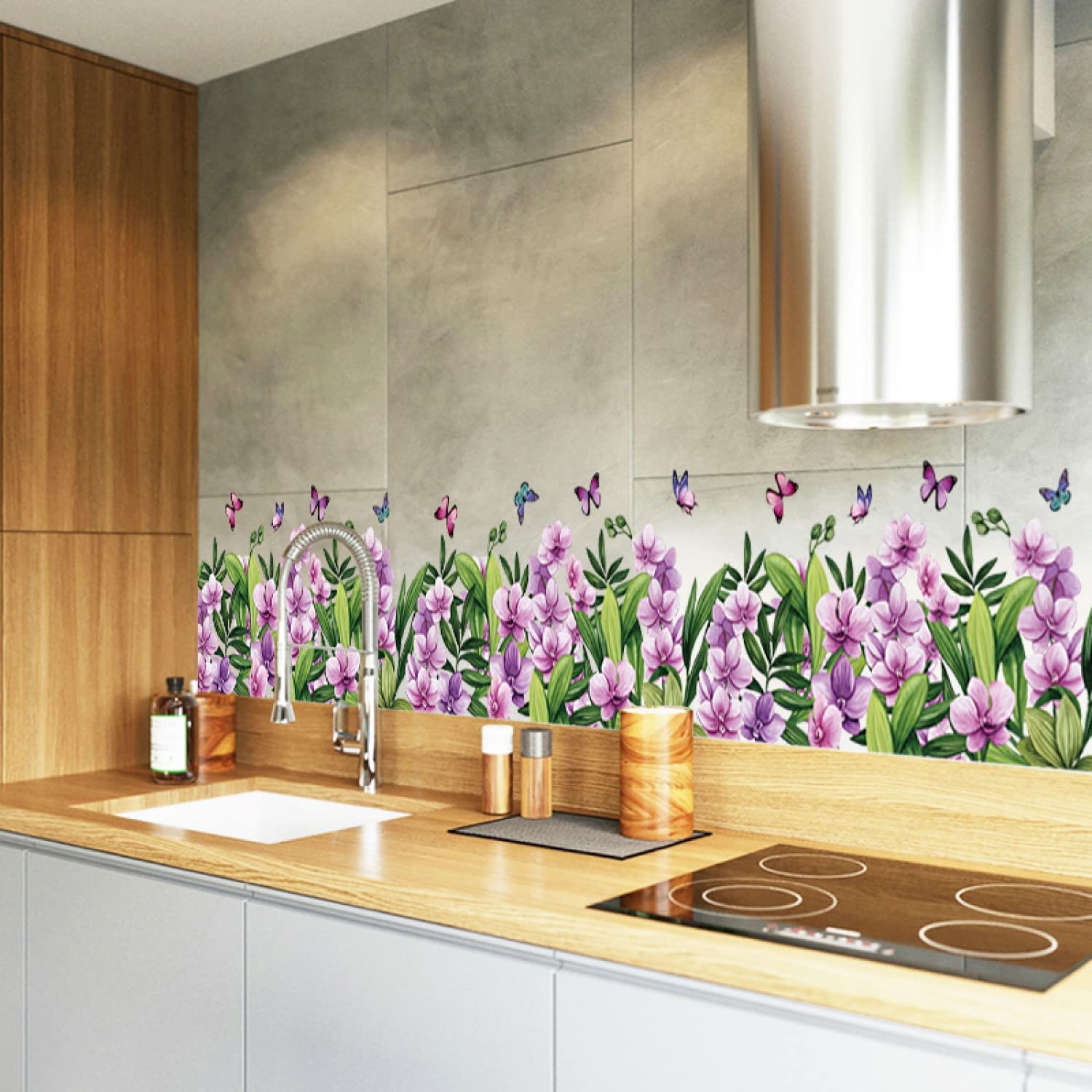Indian Royals Green Leaves with Purple Flower Wall Stickers for Living Room Flowers, Floral Stickers, Flower Sticker, Nature wallstickers, Garden Stickers for Walls of Home (70 CM X 50 CM) 1