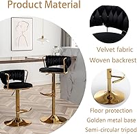 Vista 5 de Gold Velvet Bar Stools Set of 4, Counter Height Barstools with Low Back, Swivel Bar Stool for Kitchen Island, Pub (Black)