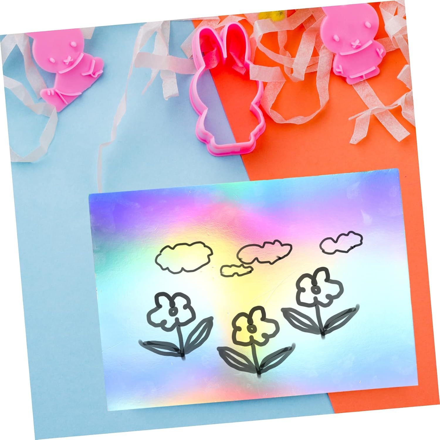 50pcs Holographic Decorative Papers Dual-sided Crafting for Scrapbooking Boys and Girls Folding Projects and Home Decor