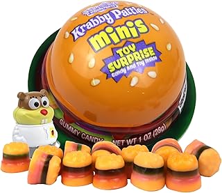 Krabby Patty Gummy Candy Gift, Collectible Character Figurine Inside, SpongeBob SquarePants Themed Treat, 1 Ounce