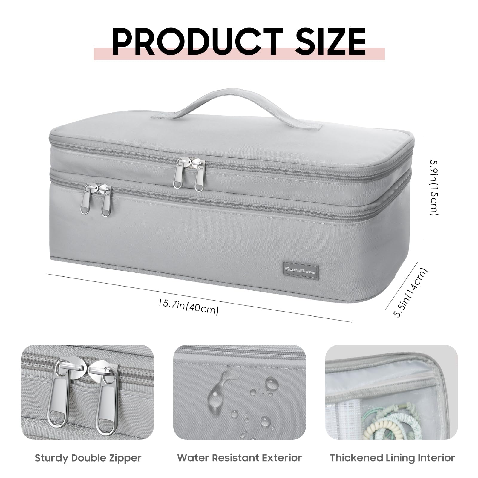 Estuche de transporte de viaje de doble capa portátil para mujer, compatible con secador de pelo Revlon de un solo paso y cepillo de aire caliente y accesorios Scandihome Series (solo bolsa