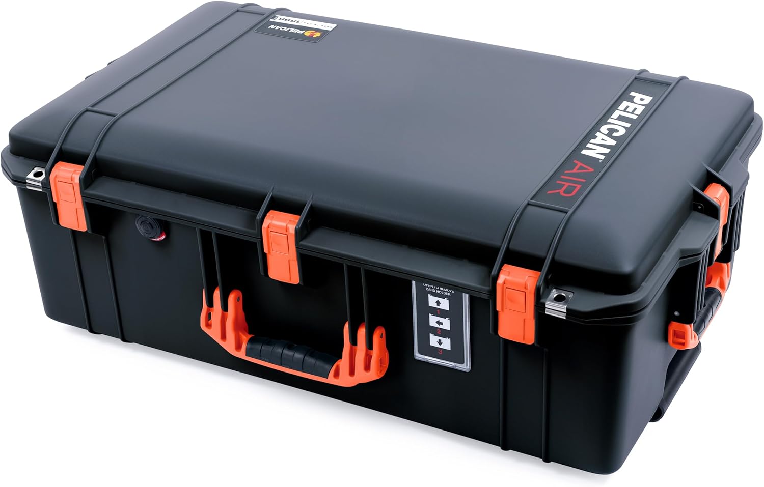 ColorCase Pelican 1595 Case Black - Large Sized Waterproof Case with Grey Padded Dividers & Combo Pouch Lid Organizer- Orange Handles & Latches
