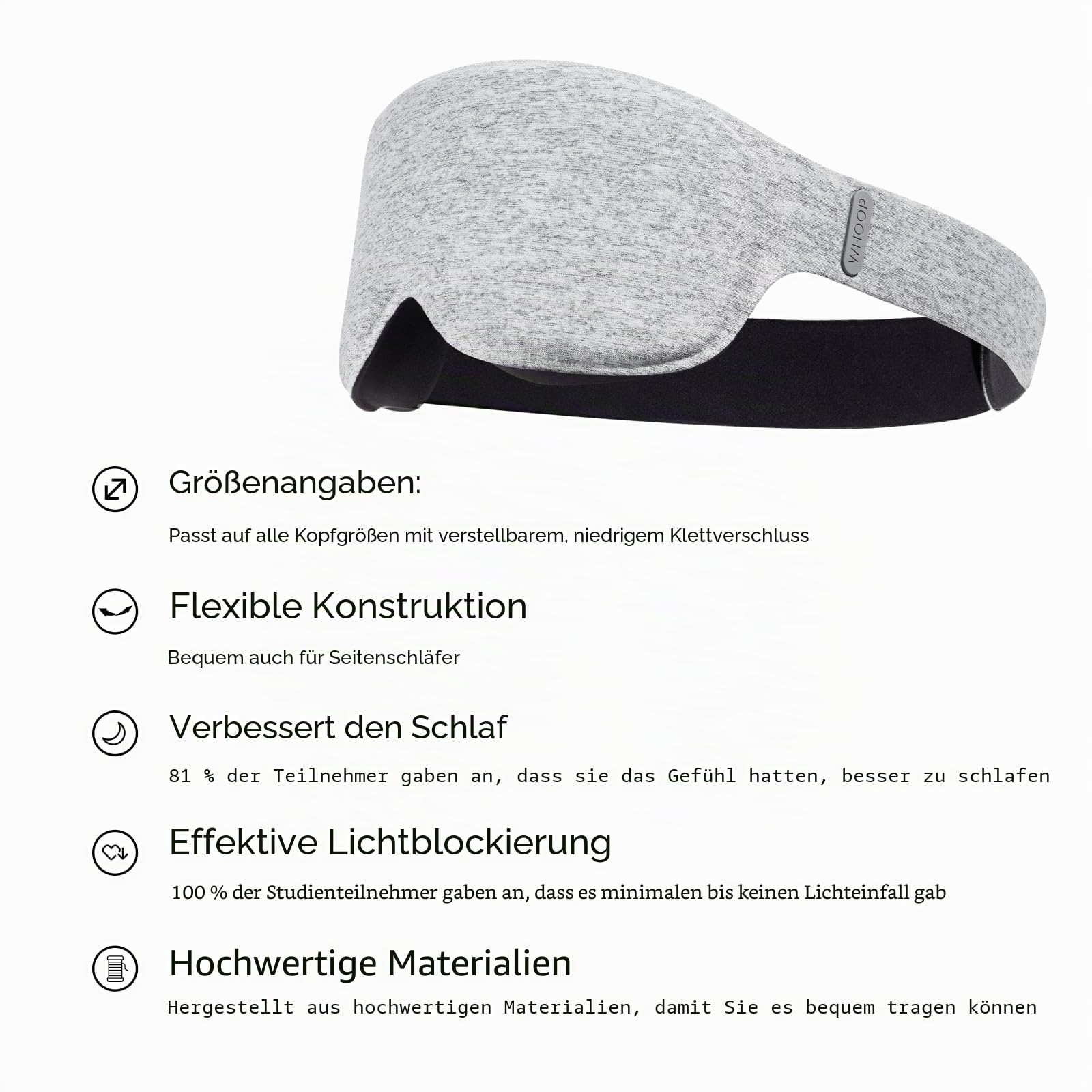 Whoop Erholsame Schlafmaske, ultrabequem für Seitenschläfer, entwickelt zur Förderung erholsamen Schlafs und der Regeneration, blockiert Licht für längeren und besseren Schlaf