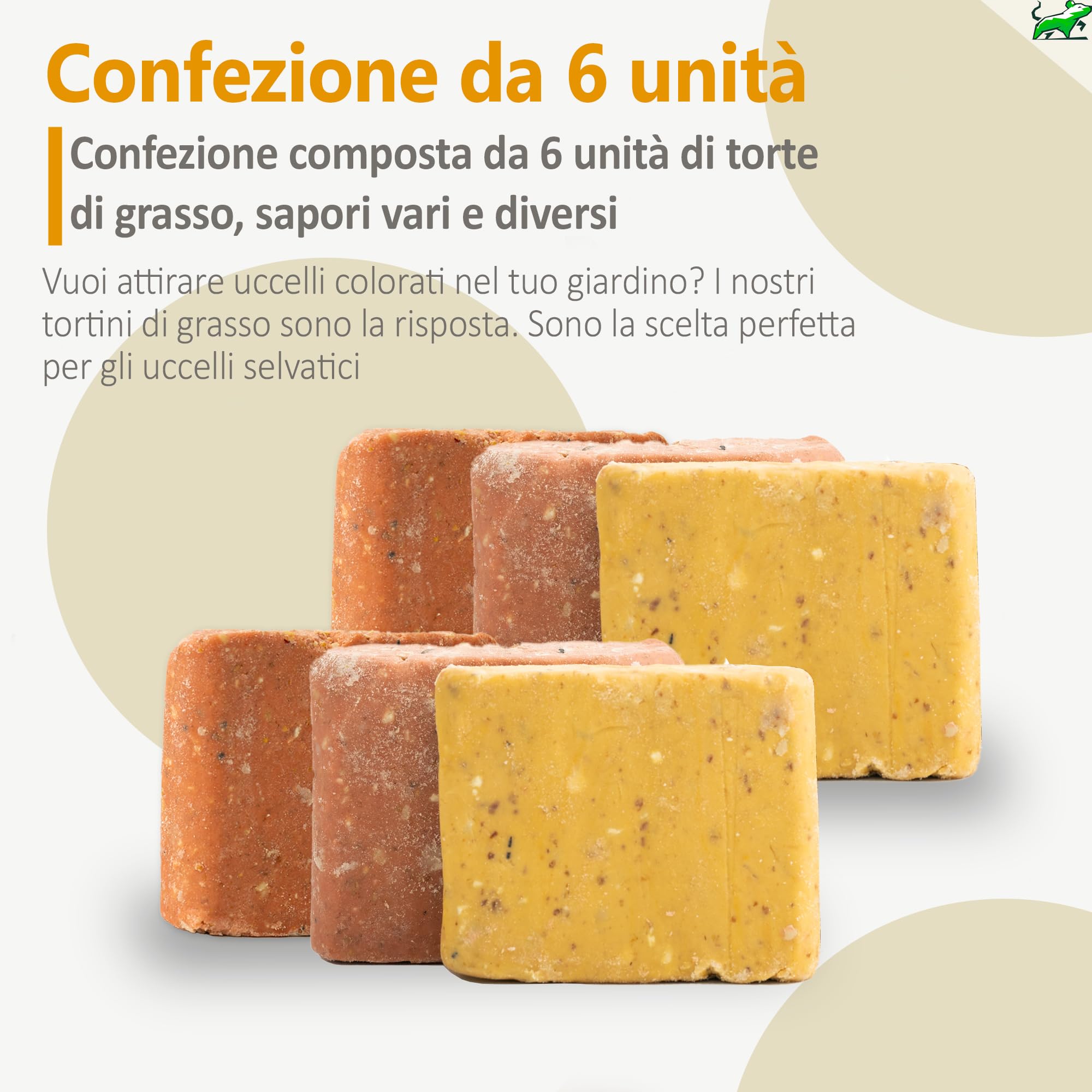 Mice&Co Torte di Sugna per Uccelli Selvatici - Torta di Suet Strutto Grasso Naturali, Snack Nutrienti Cibo con Semi, Giardino | Pack 6 pezzi