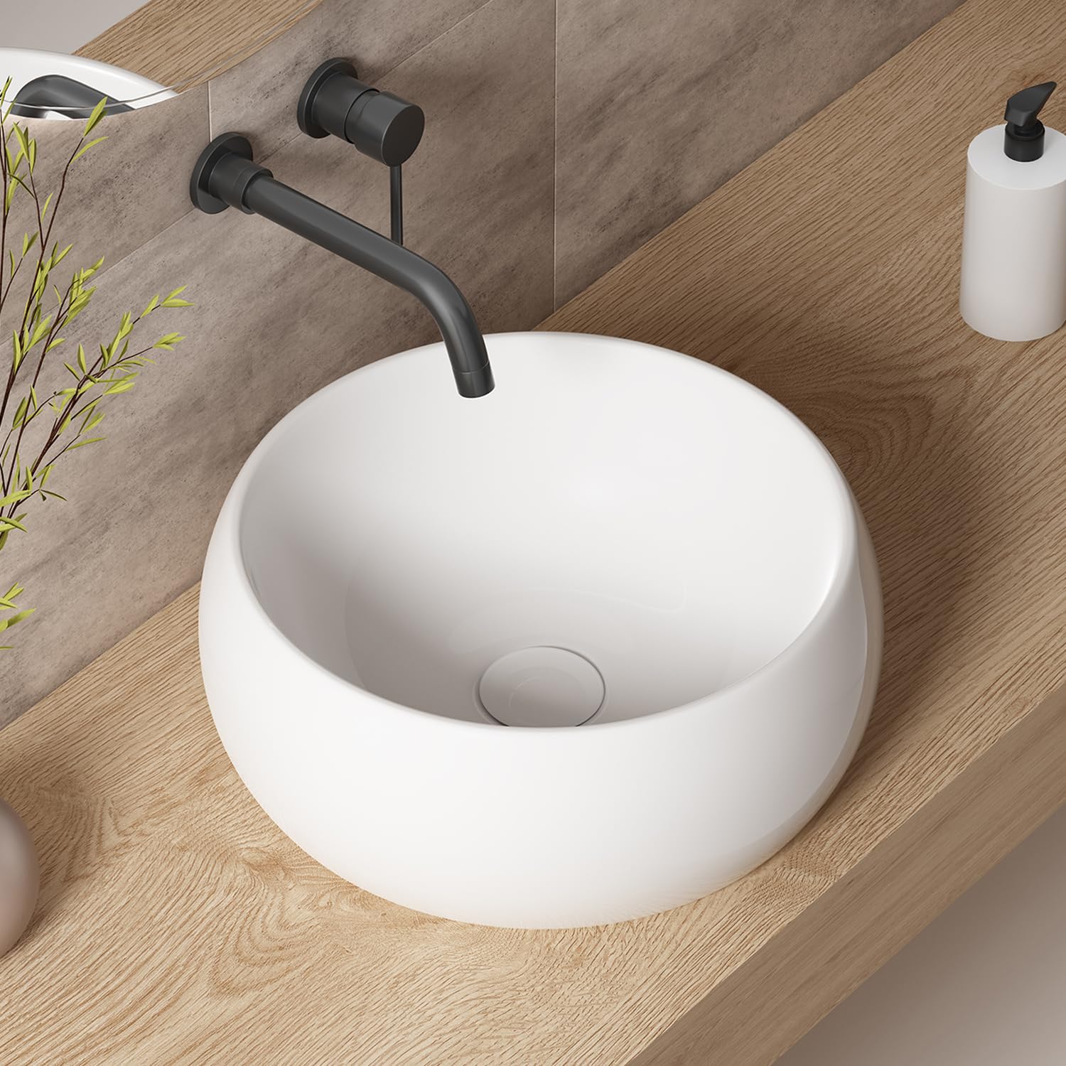 Fregaderos redondos de 16 pulgadas para baño, porcelana de cerámica blanca, lavabo de baño para tocador, fregaderos de baño modernos sobre encimera