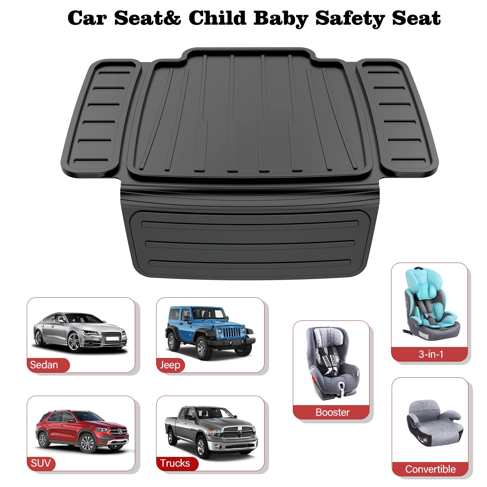 insefocc TPE Autositzschutz für Kindersitz, wasserdicht, rutschfest, keine Abdrücke, Autositzbezug, universeller Sitzschutz für Baby und Haustier, BPA-frei, Untersitzmatte (Schwarz, 2 Stück)