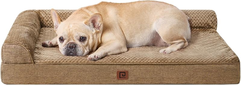 Cama para Cães e Gatos com Espuma de Memória em Formato de Caixa de Ovos EHEYCIGA, Capa Removível Lavável, Camel, 76,2 x 50,8 x 15,24 cm