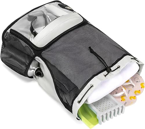 Miniatura 6 de Mochila de playa a prueba de arena con compartimento para zapatos y bolsillo húmedo, bolsa de natación de malla impermeable para piscina, Beige