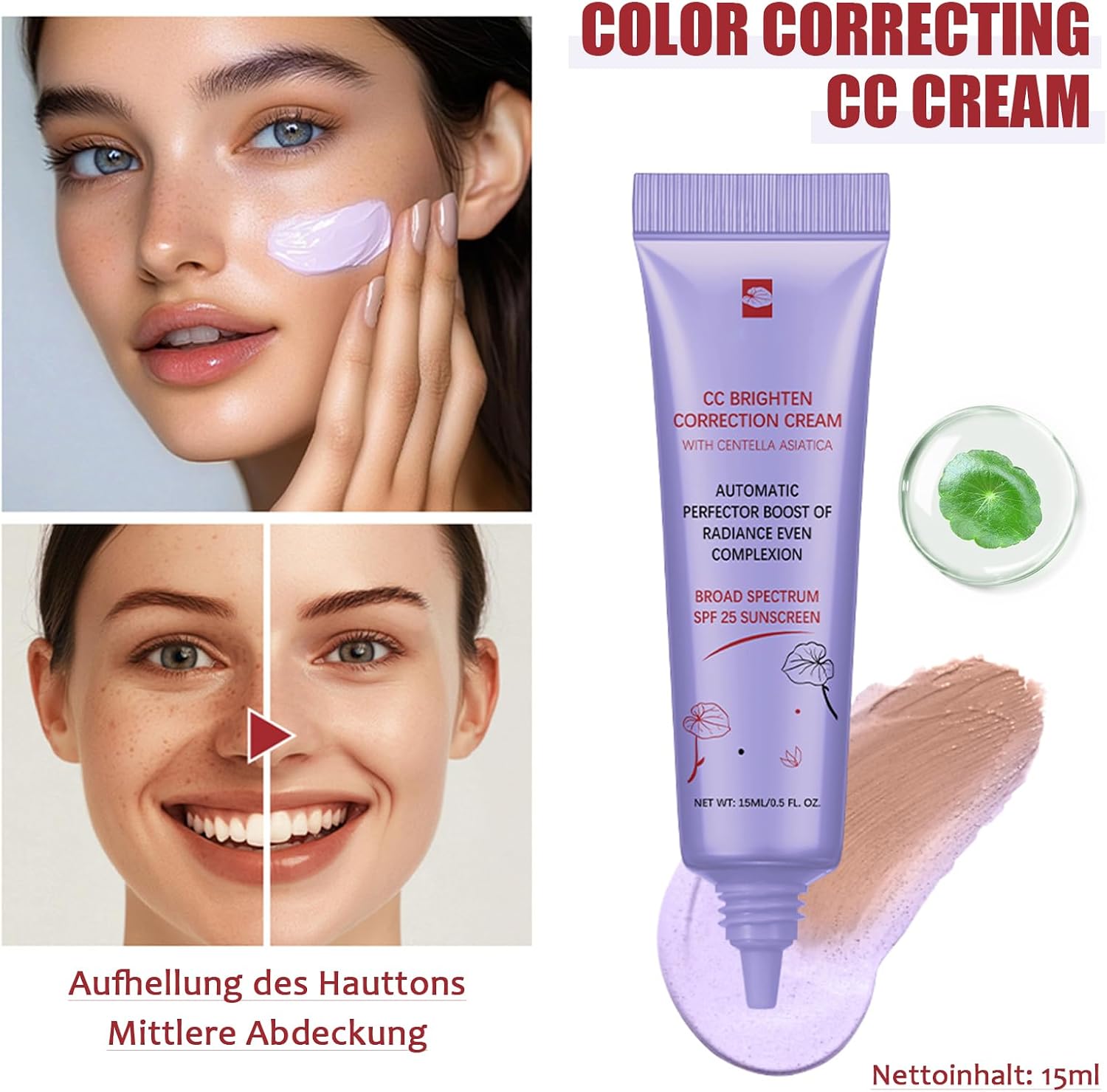 CC Cream Dull Correct, CC-крем для идеального тона лица, автоматический уход за кожей с центеллой азиатской, корейский тональный крем с SPF 25, выравнивает тон лица и увлажняет, водостойкий и стойкий