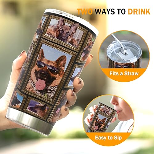 Miniatura 4 de STAOVAIF Vaso de pastor alemán con tapa, a prueba de derrames, para café helado, taza de viaje aislada de acero inoxidable, botella de agua de 20