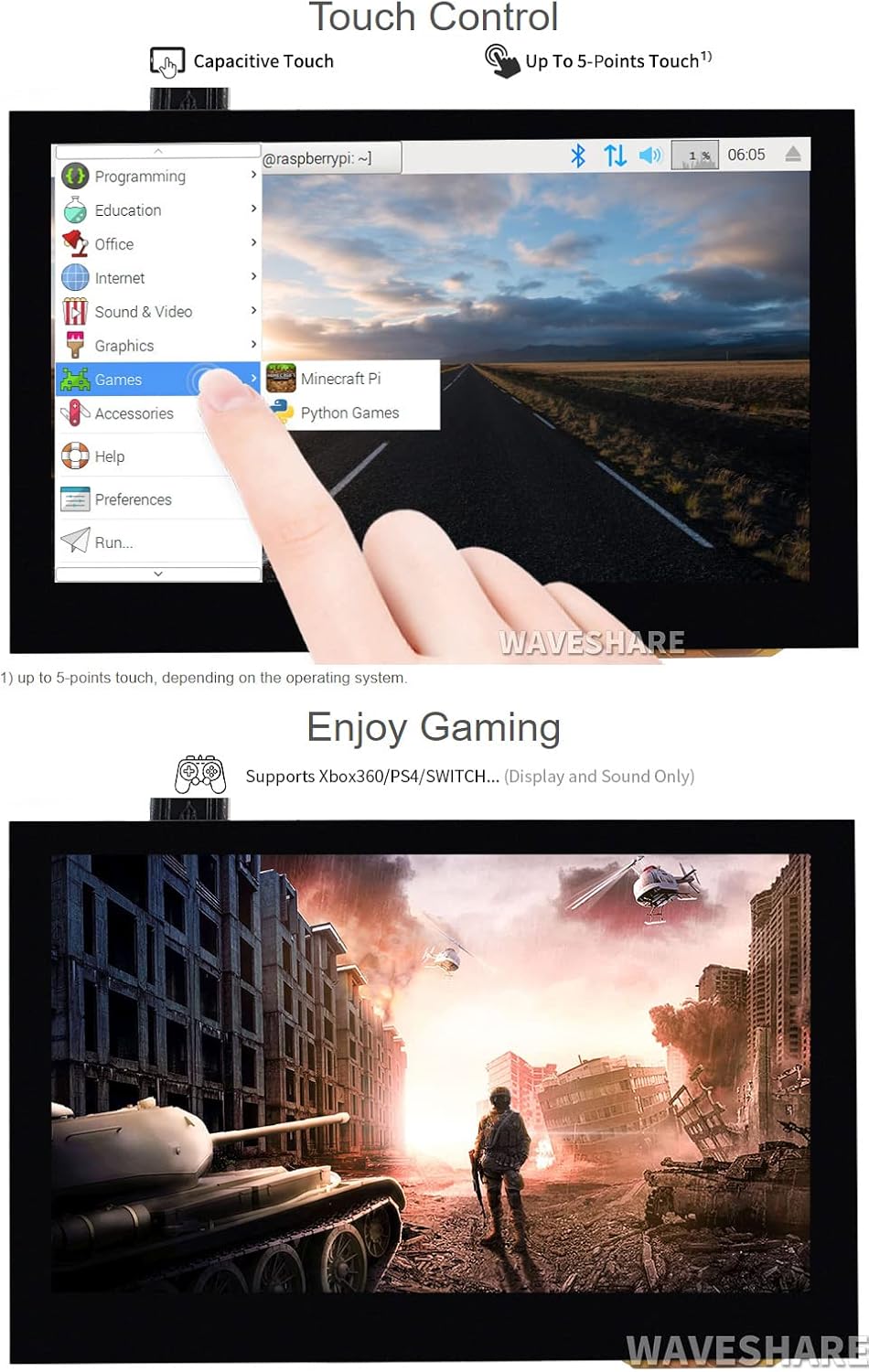 waveshare 4.3inch Capacitive Touch Screen LCD Compatible with Raspberry Pi 5/4B/3B+/3A+/2B/B+/A+/Zero/Zero W/WH/Zero 2W CM3+/4 800×480 Resolution HDMI IPS Supports Jetson Nano/Windows
