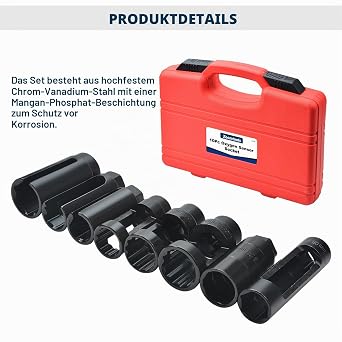 10tlg Lambdasonden Schlüssel Lambdasonde Nuss Steckschlüssel Werkzeug Lambdasonden-Einsatz lambdasonde werkzeug (10pièces)