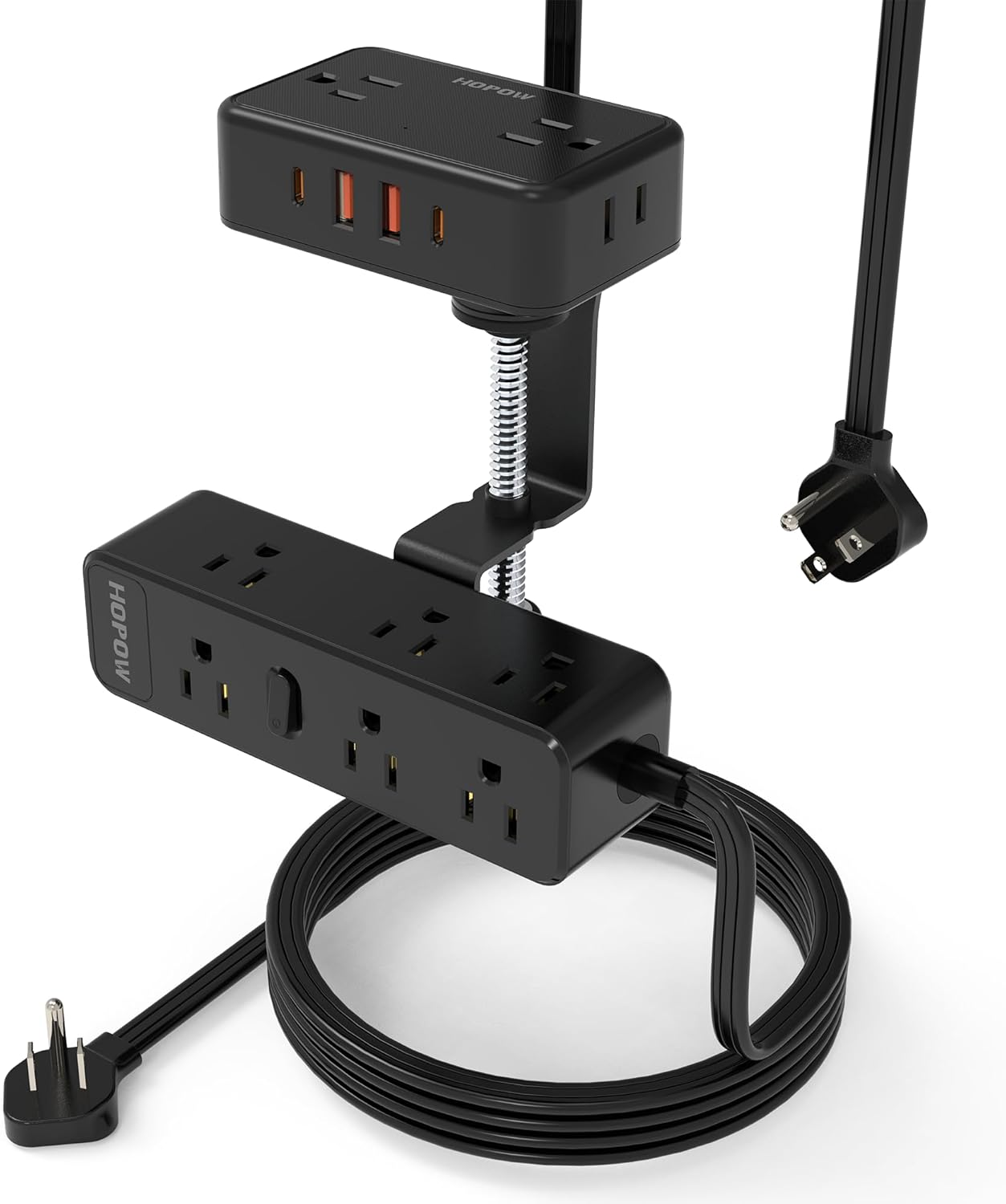 HOPOW Dual Layer Desk Clamp Power Strip, Desktop Edge Mount