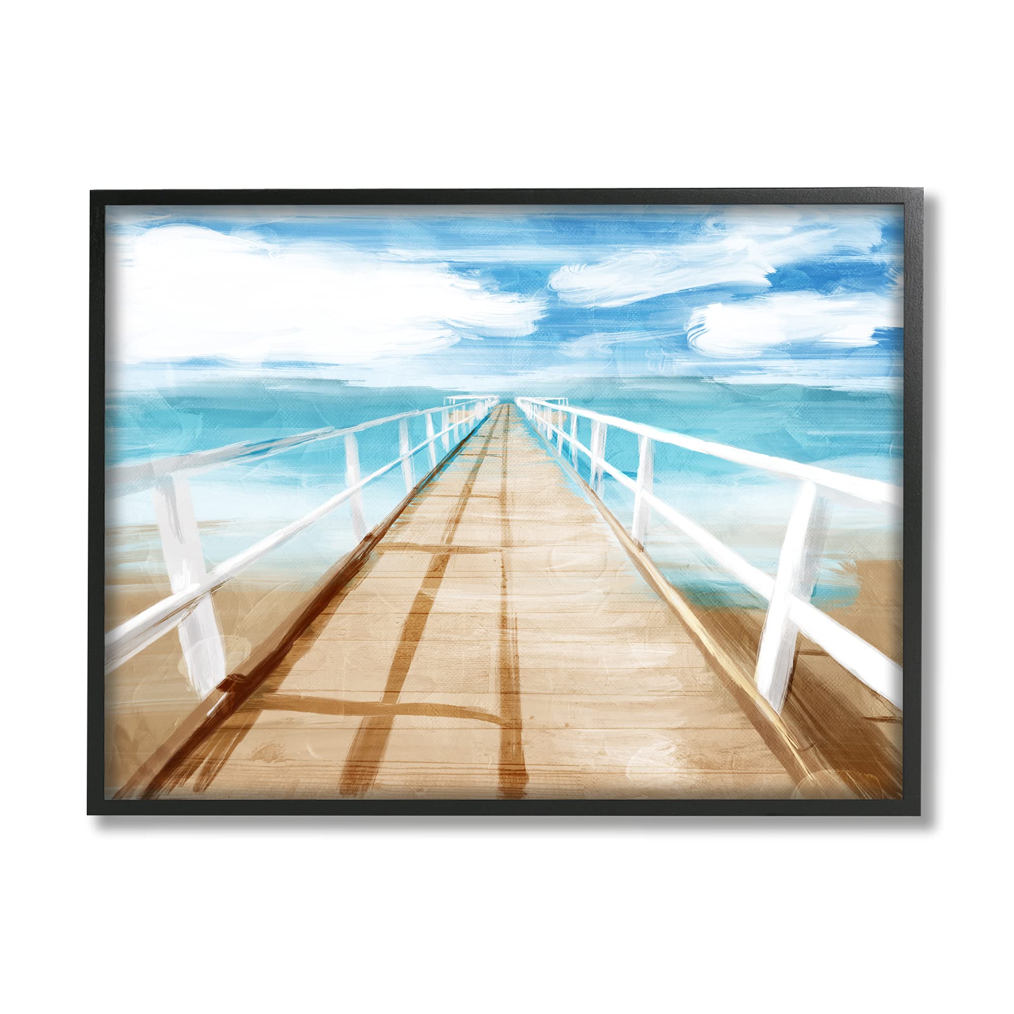 Stupell Industries Docks Out to Ocean Horizon Contemporary Beach Scene, Designed by Milli Villa Black Framed Wall Art, 11 x 14, Blue