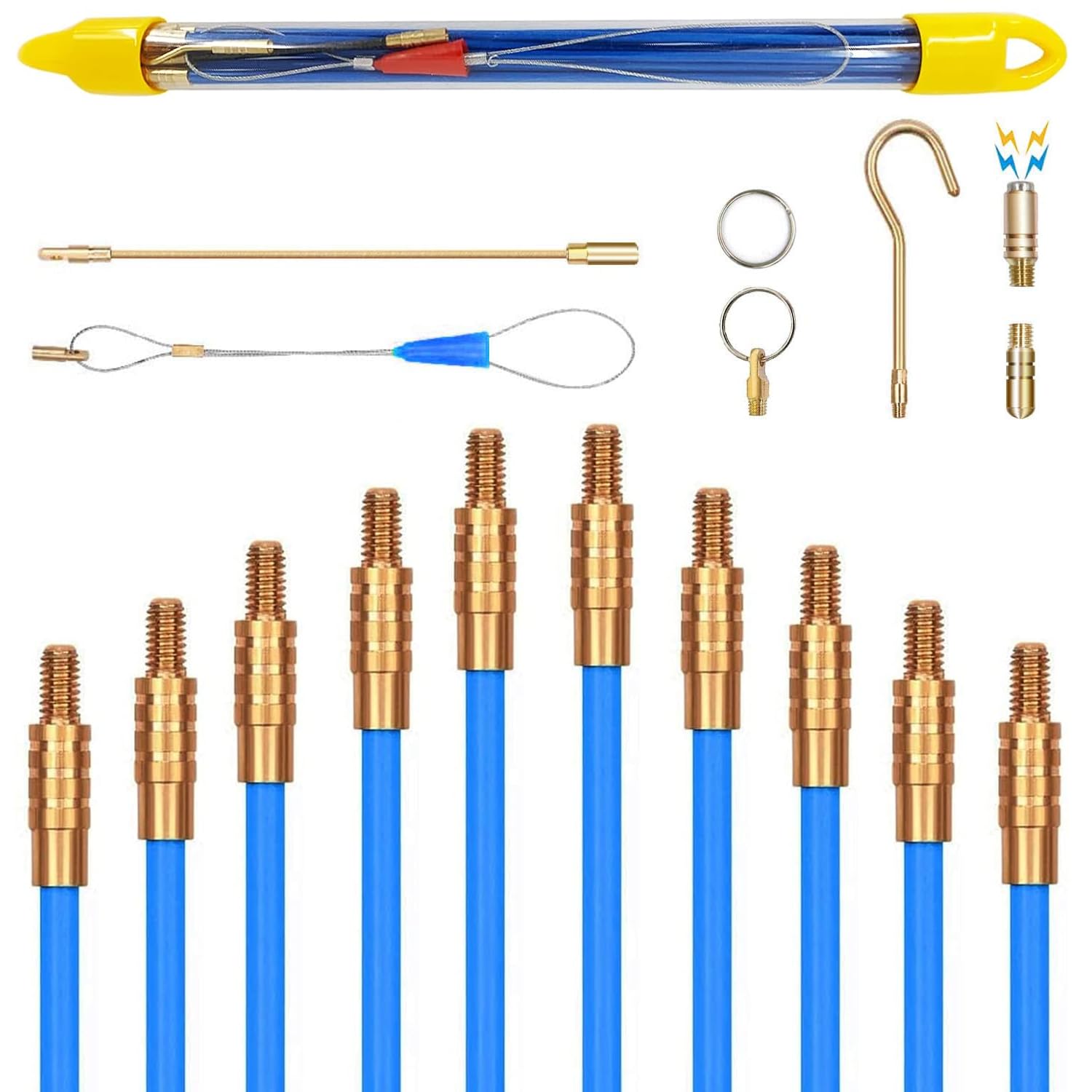 Guia Pasacables Profesional,4MM 33CM 10 Varillas de Guia Pasacables, 4MM 30M TOOSOAR Dispositivo para Tirar Cables
