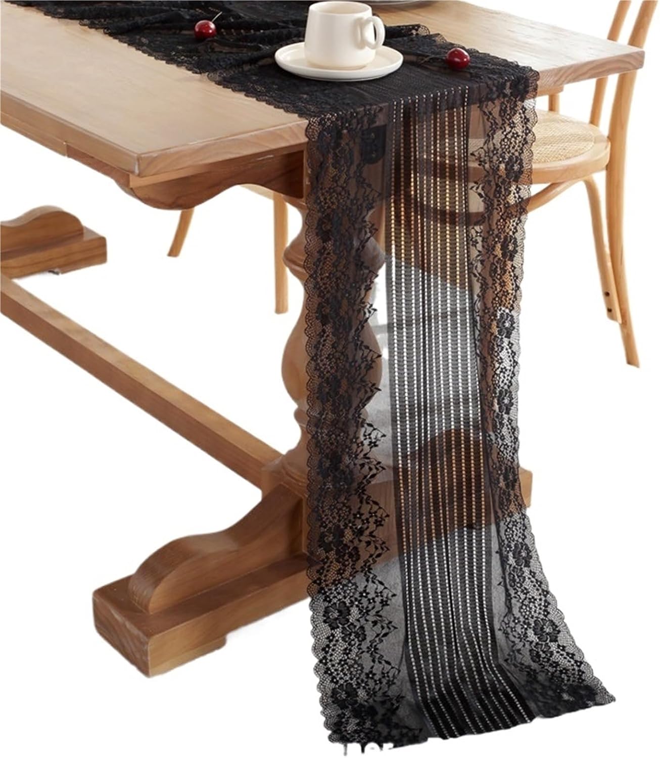 Table Runner for Home Decor Decorative Lace Table Runner: French Romantic Style in White and Black for Weddings and Celebrations(White,38x240cm)