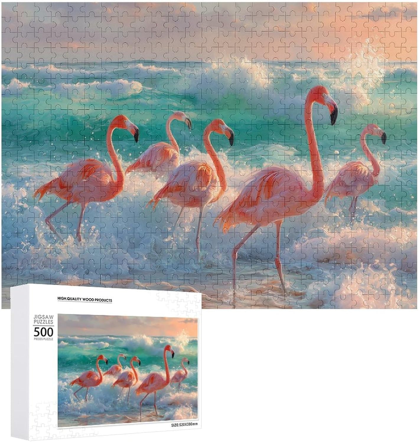 Wild Flamingo Tropical Beach Puzzles for Adults 500 PCS Wooden Jigsaw Puzzle Wall Decor Christmas