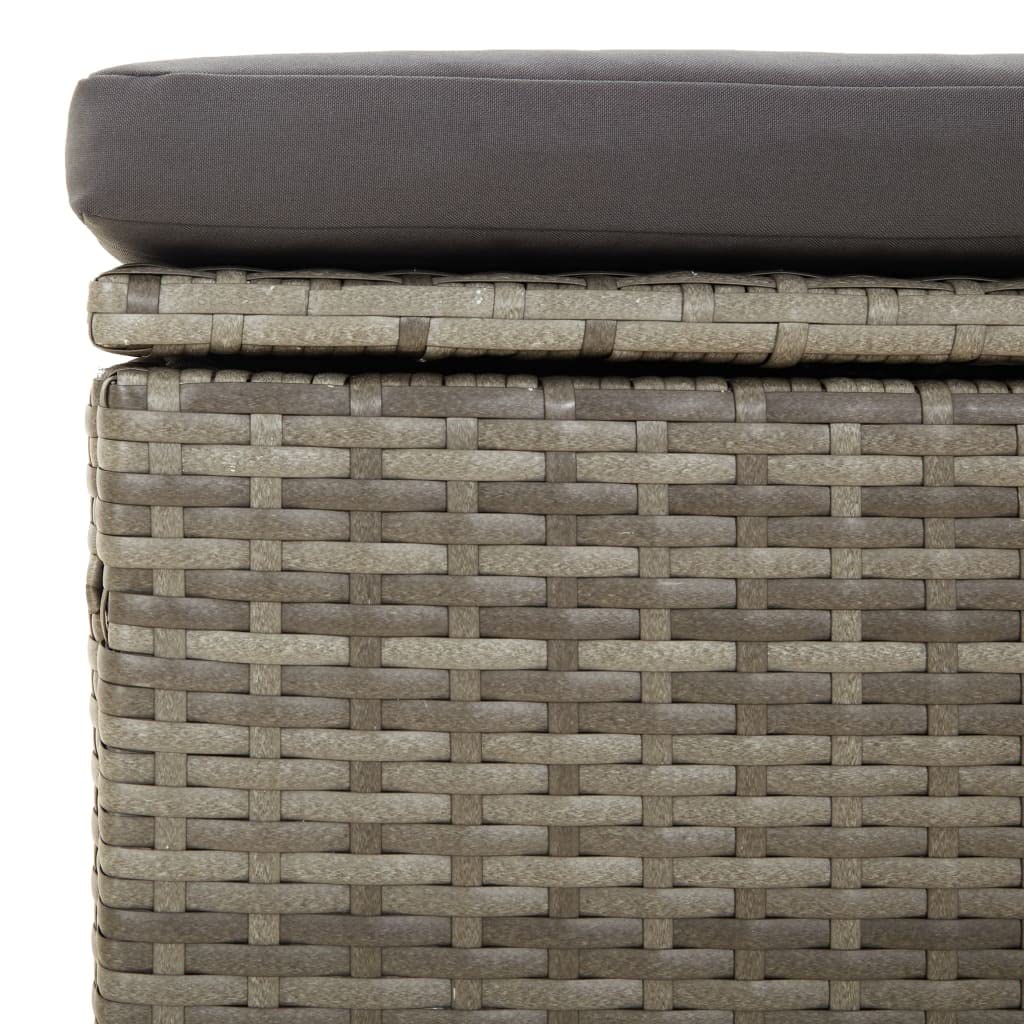 Repose pied de jardin et coussin Gris 55x55x30cm Résine tressée