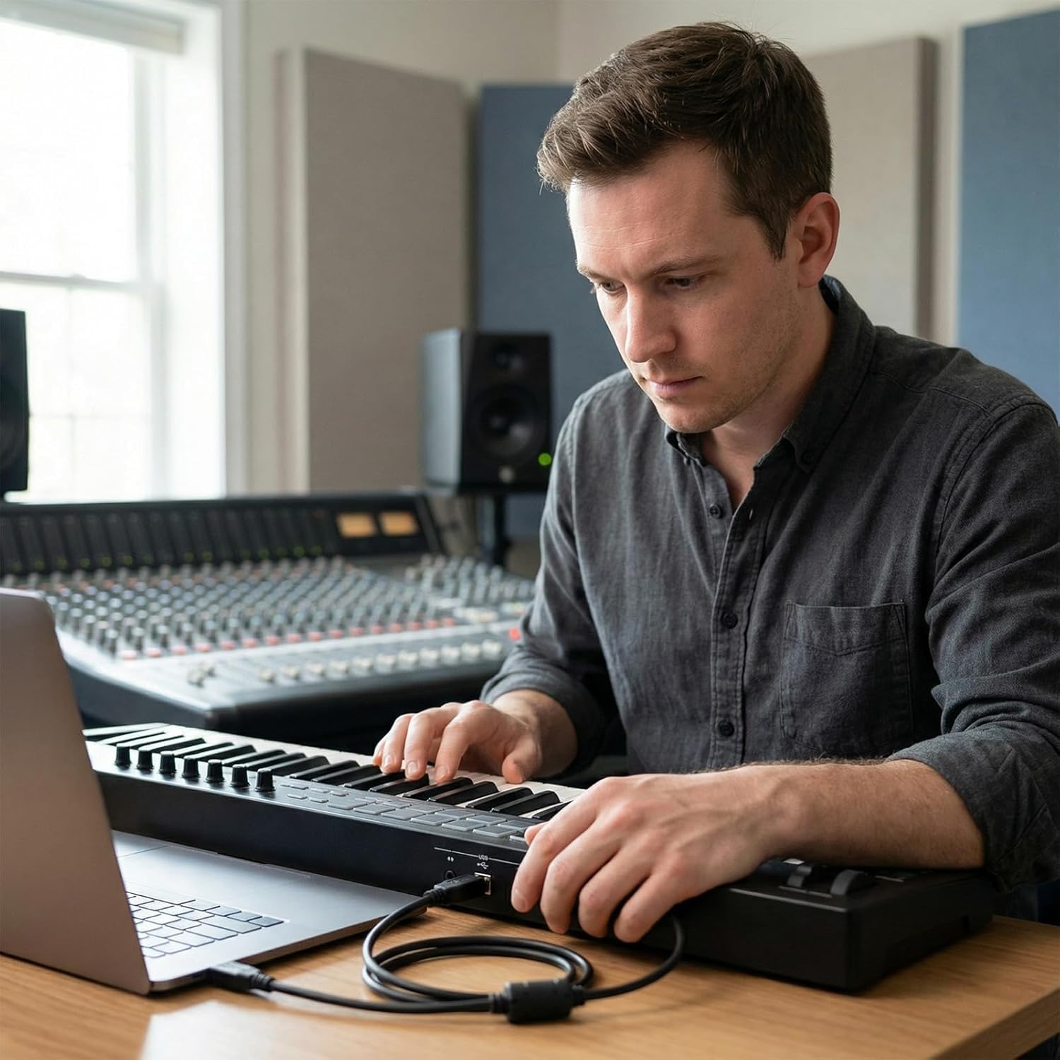 Câble USB 2m, Cable USB A vers USB B pour Imprimante, Clavier MIDI, Piano, Interface Audio - Câble d'Imprimante USB Universel pour Périphériques MIDI et Accessoires