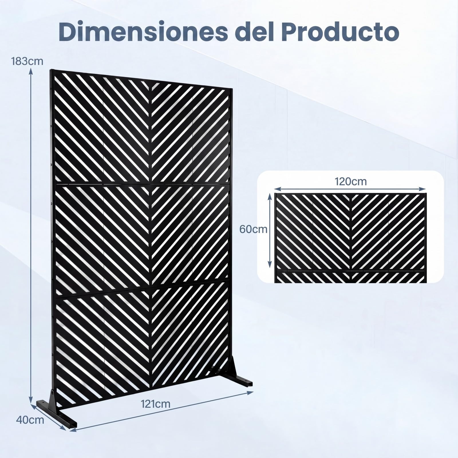 COSTWAY Mampara Biombo de Metal Galvanizado, 121 x 40 x 183 cm (Rayas) | Pantalla de Privacidad Exterior con Base de Soporte, Separador de Ambientes Independiente para Patio Jardín Terraza Piscina