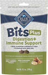 Blue Bits Plus Digestion and Immune Support Daily Benefit Dog Treats, Soft & Chewy Chicken and Pumpkin Morsels, 9.5-oz. Bag