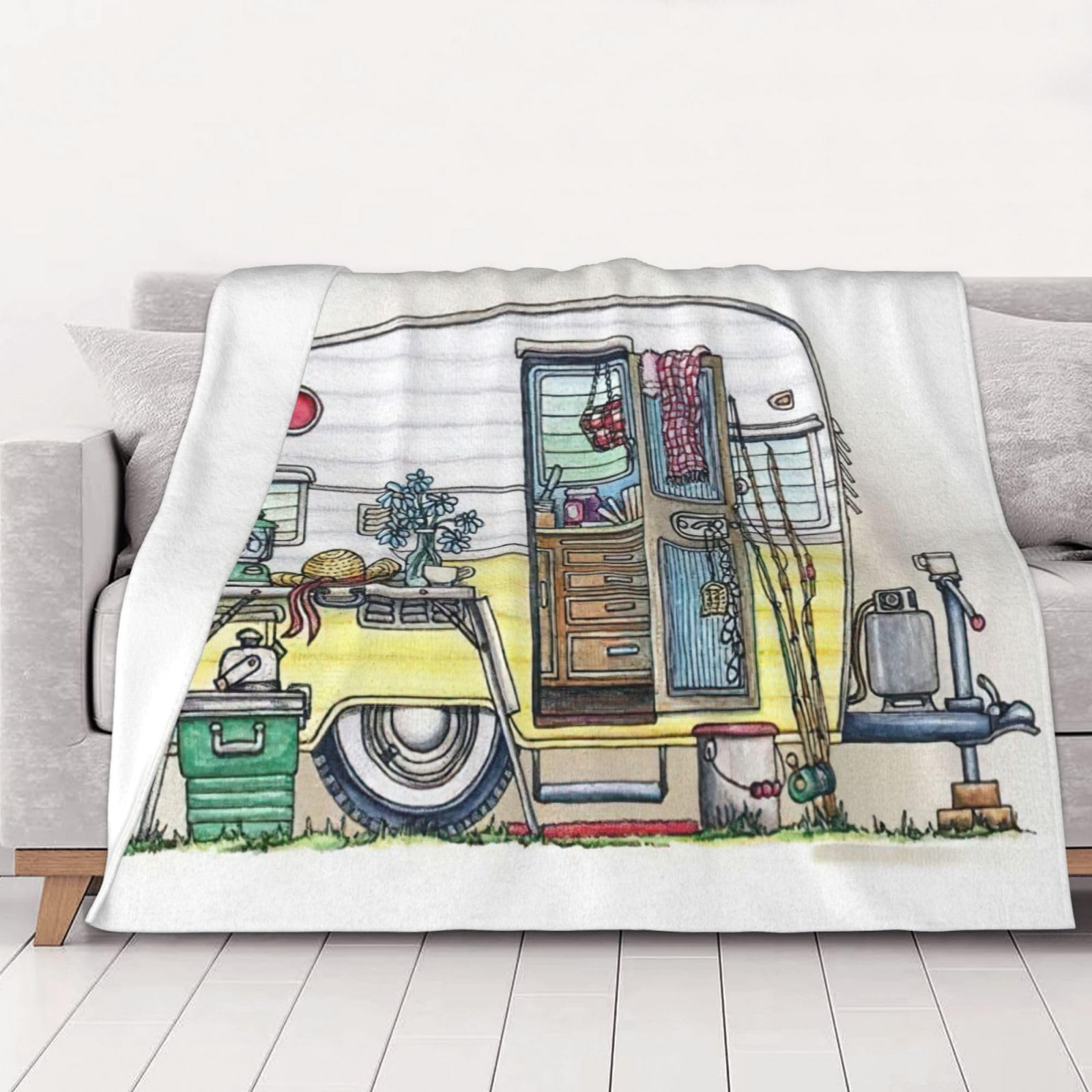 Couverture en flanelle Happy Campers idéale pour soirées canapé